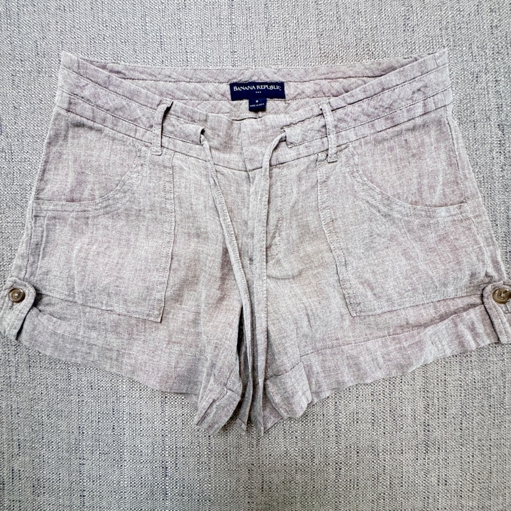 Banana Republic Womens Brown Linen Cuffed Drawstring Shorts Size 6